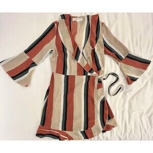 Outrageous Fortune Striped Wrap Flare Sleeve Dress Size UK 12 US 8 EUR 40 DE 38